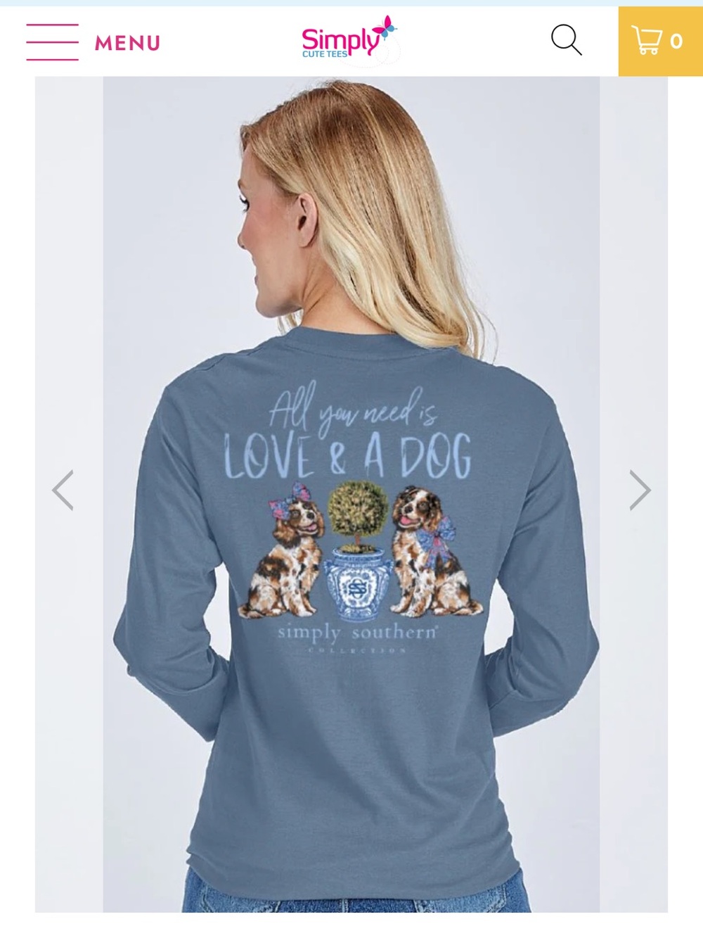NWT SIMPLY SOUTHERN LOVE & DOG LONG SLEEVE T-SHIRT SZ SMALL